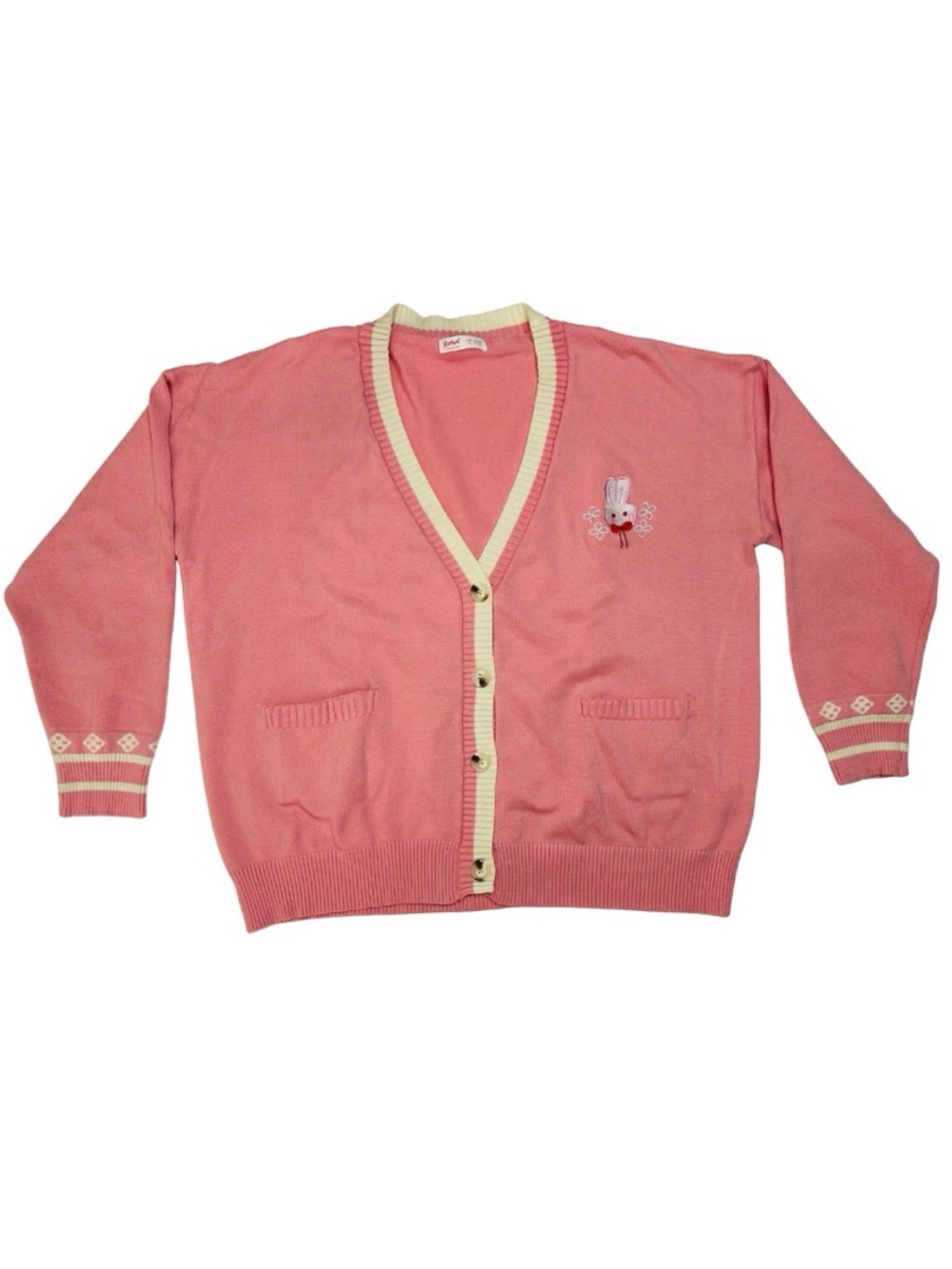 ROMWE Pink Bunny Embroidered Cardigan XL Coquette Kawaii Balletcore Sweater Chic - Picture 2 of 12